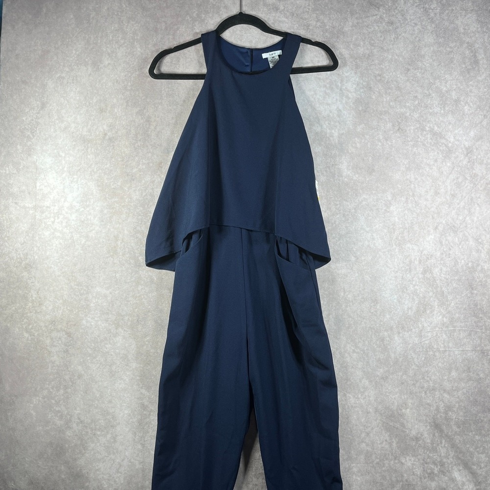 Bar III Jumpsuit Womens Medium Navy Blue Ruched Leg Sleeveless Scoop Neck NEW